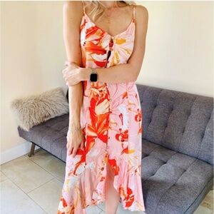 ABEL THE LABEL Flower Bomb Lola Button Front Hi Low Maxi Dress